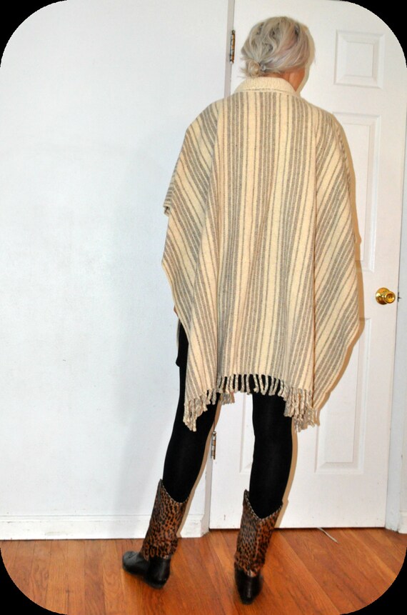 Vintage 1970s Hippie Striped Wool Mexican Blanket… - image 4