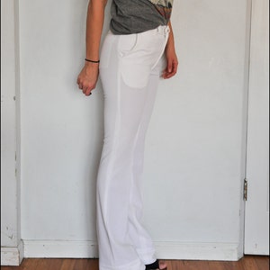 1970s High Waisted Trouser Boho White LONG Pleated Wide Leg Bell Bottom Pant