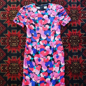 Awesome Bright 1990s Floral and Polka Dot Silk Dress