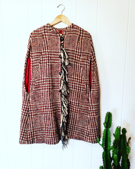 Awesome Vintage Red Grey Cream Tweed Plaid 1960s … - image 1