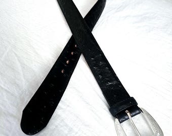 Vintage 1990s Black and Silver Leather Western Tony Lama belt