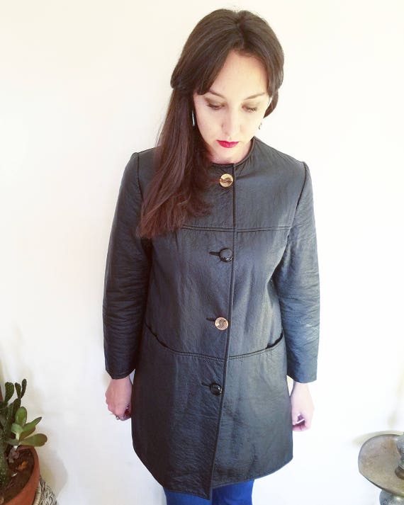 Classic 1960s MOD Cabrella Black Vinyl Jacket Coat