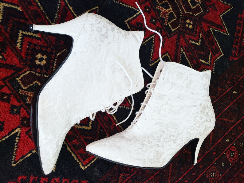 Vintage 1980s Lacey Studio 6 MADONNA White Lace Ankle Pointy Boots image 7