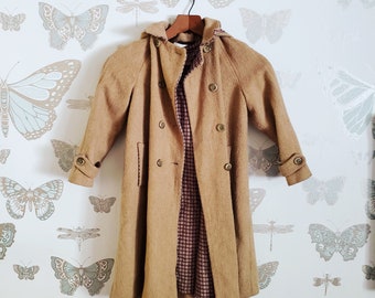 Vintage Adorable 1950s Peacoat Camel Plaid Jacket Coat