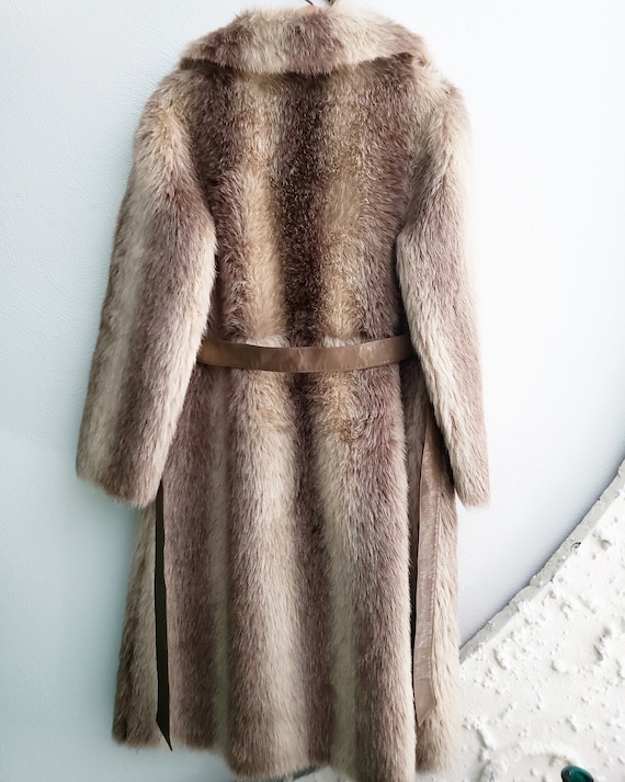 CoOl 1970s 1960s Cream Brown Striped Faux Fur Coat - image 4