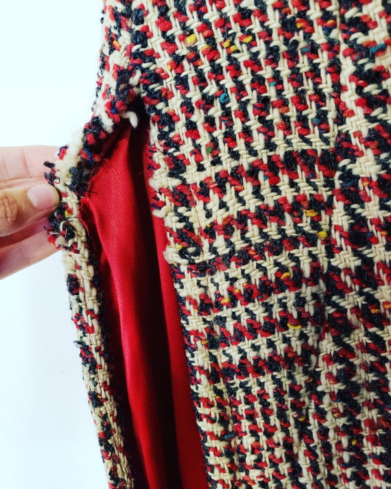 Awesome Vintage Red Grey Cream Tweed Plaid 1960s … - image 7