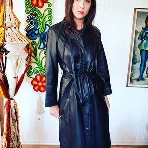 Gorgeous 1970s Black Leather Hippy Boho Coat Jacket