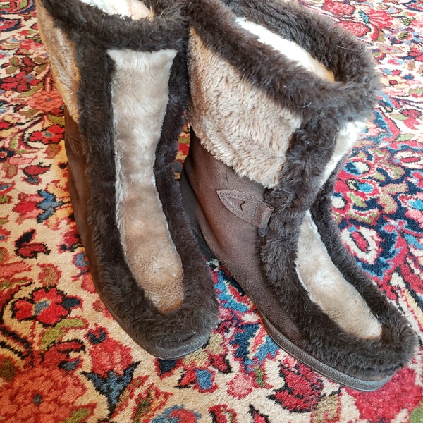 Great 1970s Brown Fur and Suede Snow Winter Boots