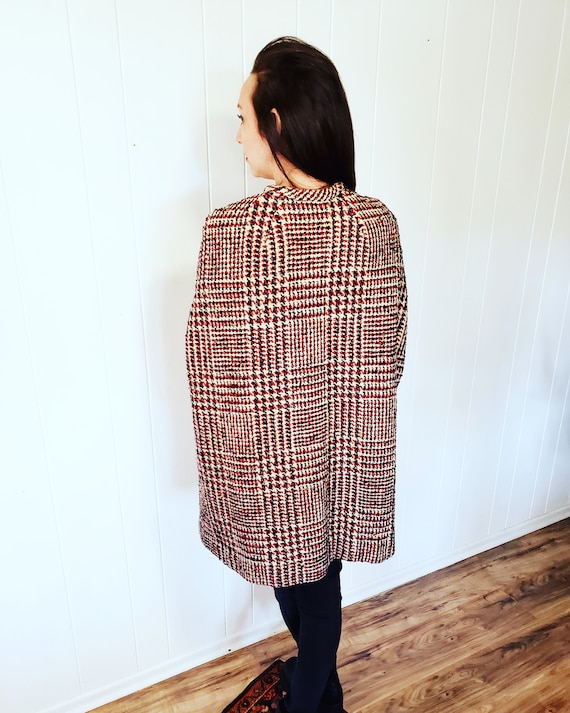 Awesome Vintage Red Grey Cream Tweed Plaid 1960s … - image 2