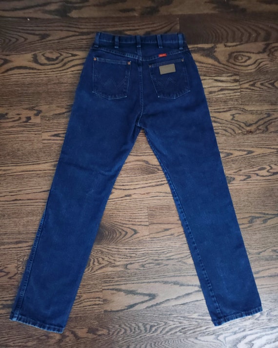 Vintage 1970s WRANGLER High Waisted dark blue Den… - image 7