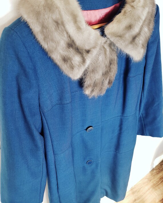B E A U T I F U L Blue and Grey 1950s 1960s Fur C… - image 9