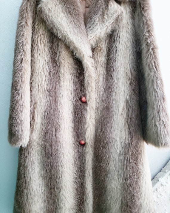 CoOl 1970s 1960s Cream Brown Striped Faux Fur Coat - image 3