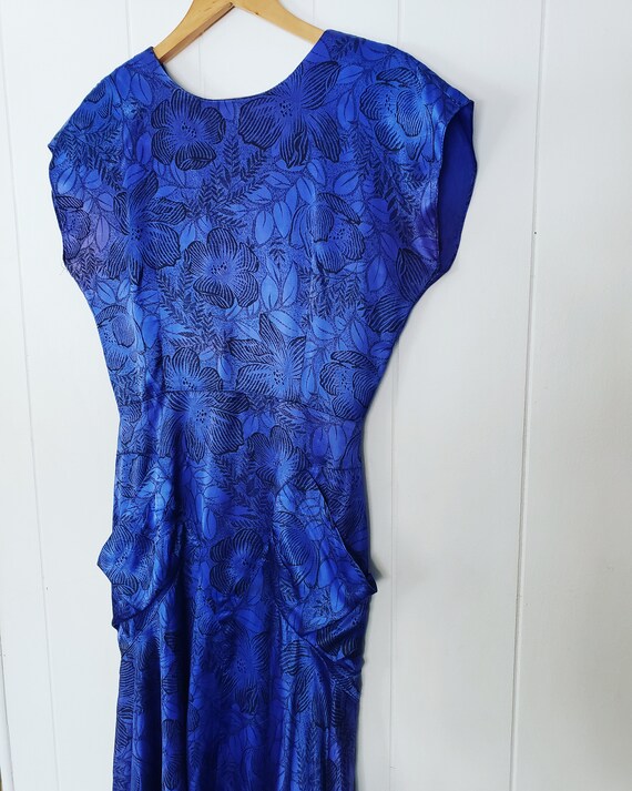 GoRgEoUs Vintage Blue Floral Swing Party Dress - image 7