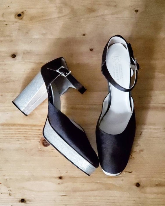 sparkly silver platform heels