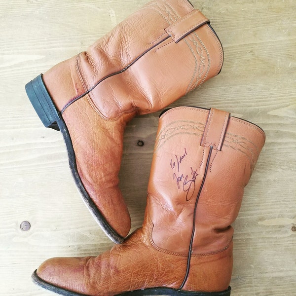 Cool Signed Brown Justin Folk BOHO Western Cowboy Boots