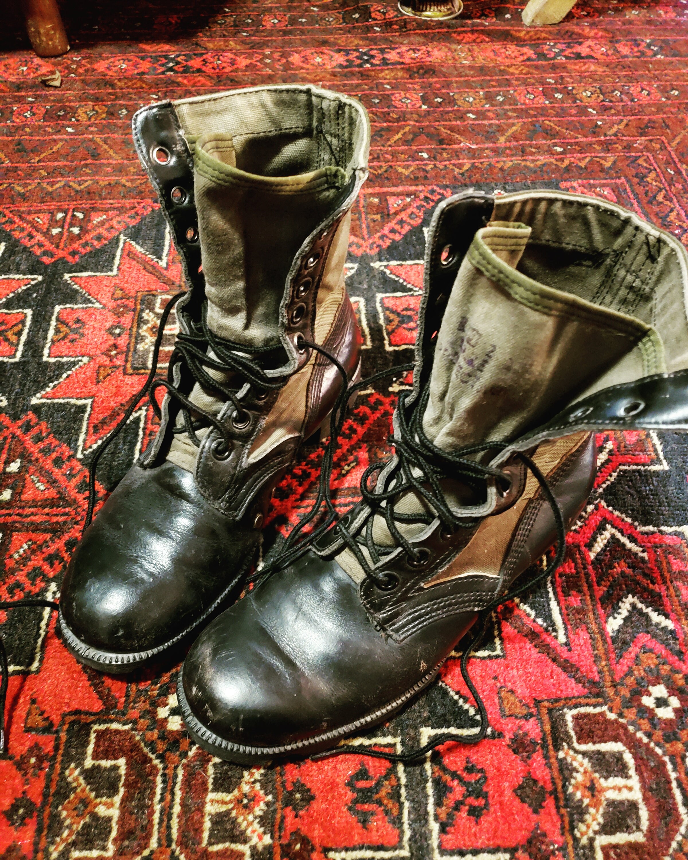Military Black Leather and Green Canvas Lace Up Work Boots Etsy