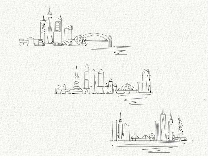 City skyline single line art print