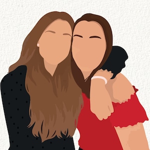 Retrato personalizado minimalista sem rosto, ilustração de retrato vetorial, retrato de casal, melhores amigos e família, presente de retrato para o Natal