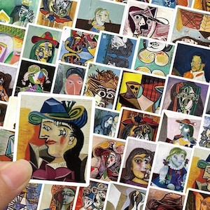 50pcs Retro Abstract Oil Painting Stickers Waterproof Vinyl Picasso Style for Laptop Bottle Luggage Notebook Aesthetic Decals