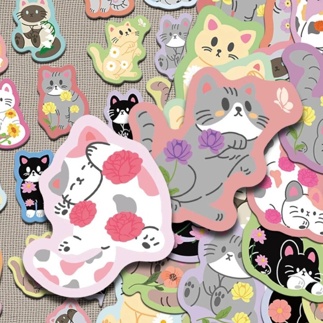 50pcs Cartoon Cute Cat Stickers Decals for Laptop Scrapbook Luggage ...