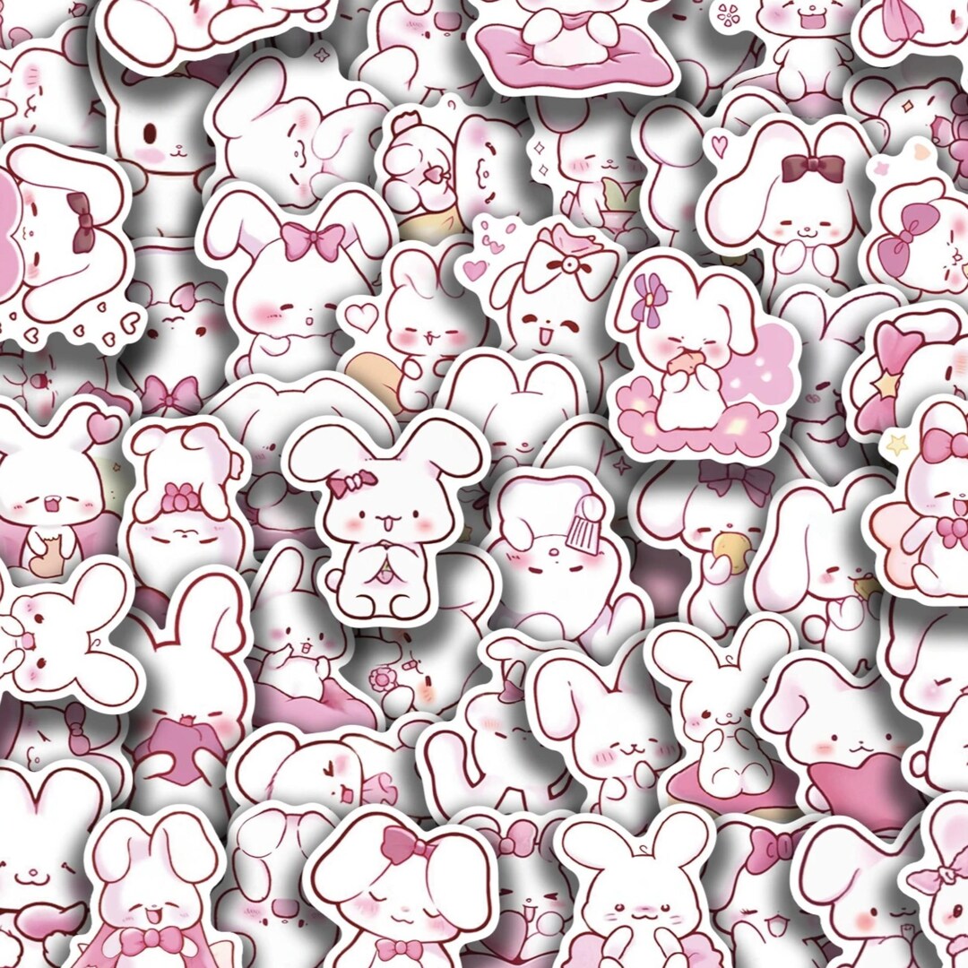 Pink Rabbit Line Stickers 50PCS Pink Bunny Sticker Pack, Cute Rabbit Vinyl Decals, Kawaii ...