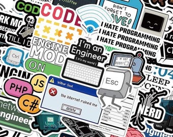 50 PCS Cool IT Engineer Stickers de programmation Codage Hacker Meme Stickers en vinyle pour ordinateur portable - Cadeau informatique - Cadeaux pour programmeur informatique