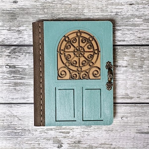 Blue Door Journal, diario di lettura, album da disegno in legno con copertina rigida, regalo Cottagecore, diario senza righe, album da disegno in legno, album di ritagli, quaderno