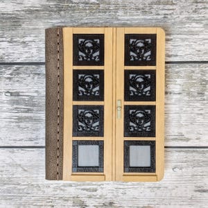 Brown Door Journal With Faces, Reading Journal, Wooden Sketchbook, Travel Planner, Aesthetic Journal, Custom Scrapbook, Real Door Notepad