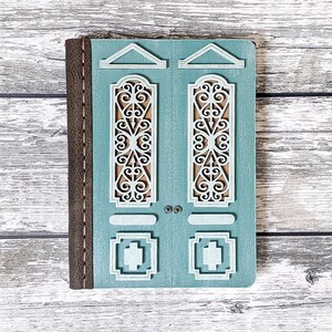 Türkisfarbenes Holztür Journal, Hardcover Skizzenbuch, Scrap Buch, Holz Cover Journal, Umweltfreundliches Notizbuch, Abenteuer Notizbuch, Geheimes Buch