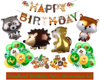 Kit di decorazioni per feste di compleanno a tema animali del bosco: palloncini e decorazioni per cupcake