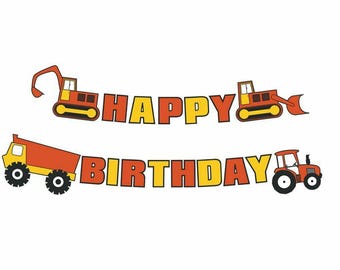 Construcción Banner de Feliz Cumpleaños Tractores Excavadoras Constructores Vehículo de Construcción Decoraciones para Fiestas Banners Guirnaldas