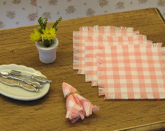 Dollhouse NAPKINS with Napkin Rings Included / Table Napkins / Miniature Table Linens / Dining Miniatures / Set of 2 / 1:12 Scale