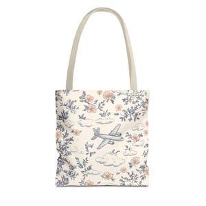 Floral Reise Einkaufstasche | Cremefarbener Flugzeug Sketch Shopper | Luftfahrt Geschenk für Sie | Piloten inspirierte Umhängetasche