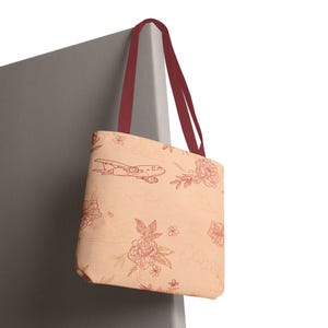 Vintage Flugzeug Einkaufstasche - Pfirsich Reisetasche mit floralem Luftfahrt Design, Pilot Geschenk, Flugbegleiterin Tasche, Flugzeug Liebhaber Tasche