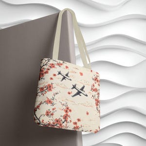 Vintage Aviator Floral Tragetasche - Ivory Reisetasche mit Flugzeug und Blüten Design, Luftfahrt Geschenk, Pilot Tote, Flugzeug-Liebhaber-Tasche