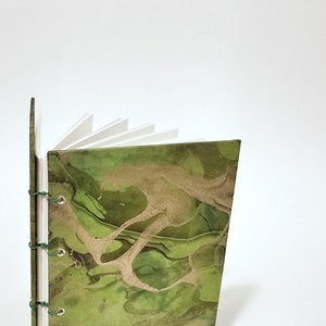 green and gold marbled journal - green notebook - watercolor sketchbook - coptic bound journal - hand bound notebook - handmade sketchbook