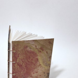 tan, red, purple, and gold marbled journal - marbled sketchbook - coptic bound journal - hand bound marbled notebook - handmade sketchbook
