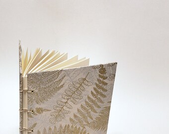 gold and silver fern journal - lokta paper journal - artist sketchbook - botanical notebook - lay flat watercolor journal - nature notebook