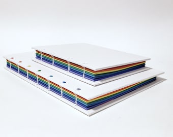 rainbow coptic bound writing journal - rainbow notebook - rainbow page sketchbook - LGBTQIA+ journal - queer notebook - gay pride journal