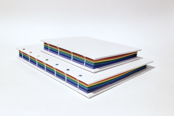 rainbow coptic bound writing journal - rainbow notebook - rainbow page sketchbook - LGBTQIA+ journal - queer notebook - gay pride journal