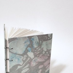 mint, blue, pink, and silver marbled journal - marbled notebook - coptic bound journal - hand bound notebook - handmade sketchbook
