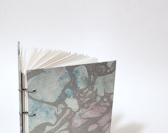 mint, blue, pink, and silver marbled journal - marbled notebook - coptic bound journal - hand bound notebook - handmade sketchbook