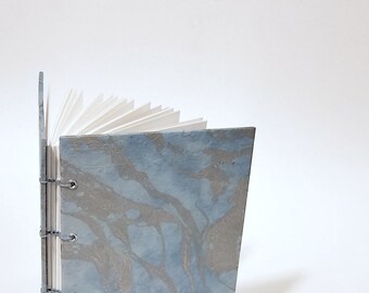 blue and silver marbled journal - blue notebook - watercolor sketchbook - coptic bound journal - hand bound notebook - handmade sketchbook