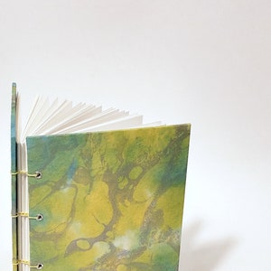 yellow, blue, green, and silver marbled journal - bright notebook - summer sketchbook - hand bound notebook - handmade sketchbook - marbled