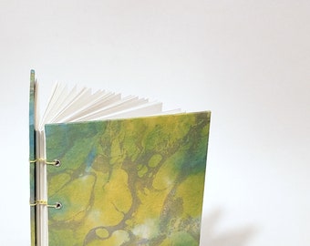 yellow, blue, green, and silver marbled journal - bright notebook - summer sketchbook - hand bound notebook - handmade sketchbook - marbled