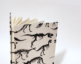 dinosaur notebook - paleontology gift - fossil bones journal - geek notebook - lined journal - coptic bound journal - handmade notebook