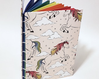 rainbow mane unicorn journal - rainbow pages journal - unicorn notebook - unicorn stationery - coptic stitch journal - colorful sketchbook