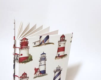 lighthouse coptic bound writing journal - nautical journal - nautical notebook - cute drawing sketchbook - large blank lighthouse journal