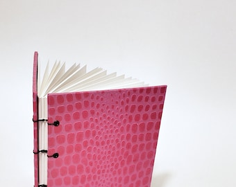 pink faux leather journal - pink notebook - textured journal - crocodile journal - handmade book - pink minimalist journal - bespoke book