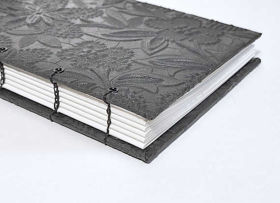 Black Embossed Flower Journal Black Journal Embossed Notebook Lay Flat  Sketchbook Unique Notebook Coptic Bound Sketchbook 